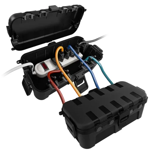 Miniatura 33 de Flemoon Caja eléctrica mediana para exteriores (11.5 x 5.2 x 4 pulgadas), cubierta de cable de extensión impermeable IP54 con 6 puertos de entrada