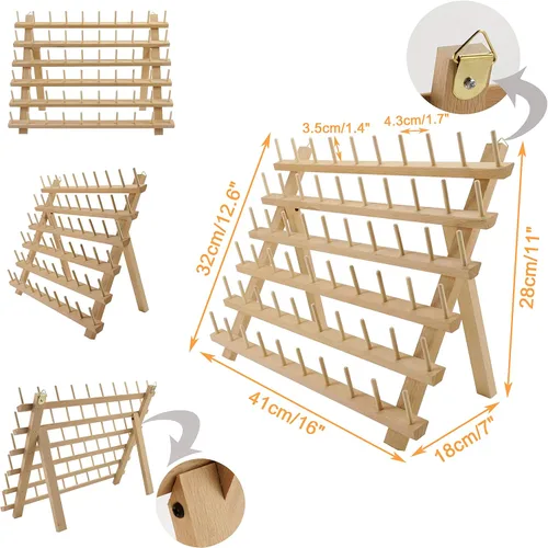Miniatura 3 de New brothread 60 Carretes + 12 Carretes Estante de Hilo de Madera/Soporte Organizador de Hilo con Ganchos Colgantes para Hilos de Bordado, Acolchado