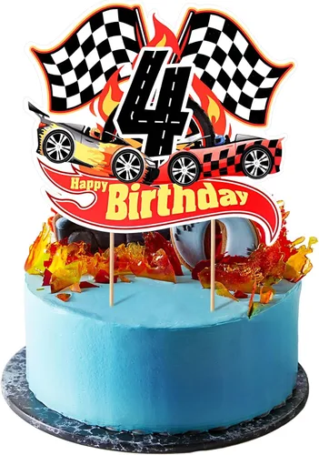 Miniatura 8 de Maitys Decoración para pastel de 2º cumpleaños con temática de auto de carreras, suministros de fiesta de cumpleaños, bandera a cuadros, decoración