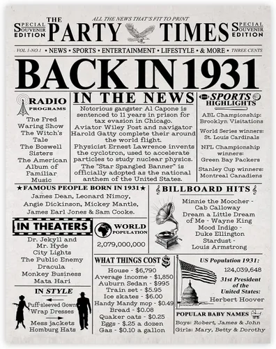 Miniatura 42 de Póster de cumpleaños 96 sin marco, periódico Back In 1930, regalos de feliz cumpleaños 96 para hombres y mujeres, vintage, retro, nacido en 1930