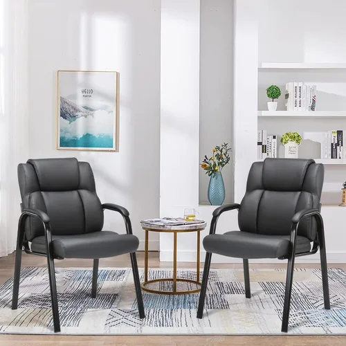 Miniatura 9 de CLATINA Silla de invitados de cuero, silla de mesa de conferencias de recepción con reposabrazos acolchados, sillón estacionario para sala de espera