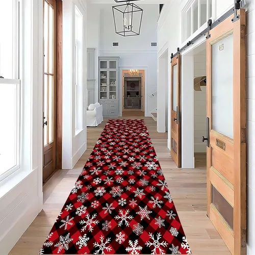 Miniatura 15 de Alfombra de pasillo de Navidad, 1.3 x 7 pies, alfombra de pasillo de renos con copos de nieve, color blanco, alfombra de pasillo estilo bohemio rojo