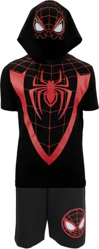 Marvel Avengers - Disfraz de personajes de superhéroes para niños ligero manga corta sudadera con capucha y pantalones cortos conjunto deportivo
