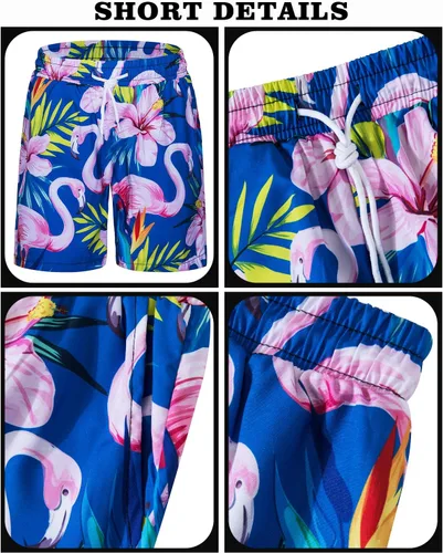 Miniatura 4 de TUNEVUSE Little & Big Boys - Conjunto de camisas hawaianas con botones y pantalones cortos con sombrero de pescador, trajes de verano estampados
