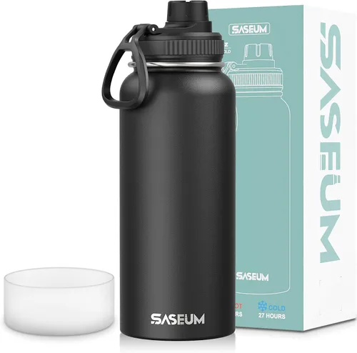Miniatura 16 de SASEUM Botella de agua de acero inoxidable de 12 onzas, botella aislada sin BPA con tapa de boquilla a prueba de fugas, botella de metal de boca