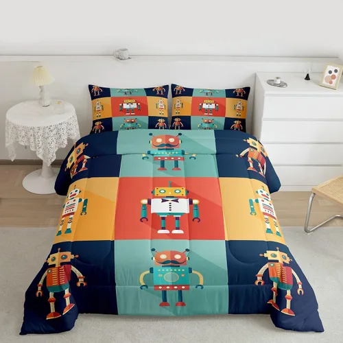 Miniatura 2 de Erosebridal Juego de edredón de robot tamaño Queen, juego de ropa de cama de decoración de robot espacial para dormitorio de niños y niños, juego
