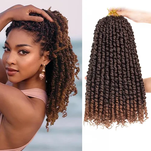 Miniatura 28 de Leeven Cabello de Ganchillo para Mujeres 16 Pulgadas Cabello de Passion Twist Pre-Retorcido 8 Paquetes Ombre Marrón Pre-Enrollado Bomb Crochet #T30