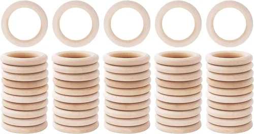 Miniatura 12 de Mandala Crafts Suministros de anillos de macramé de madera de 1.575 pulgadas, 70 círculos de madera natural sin terminar para la fabricación de joyas