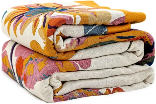 Miniatura 40 de Cobija para cama de estilo bohemio, 100 % algodón, ultra suave, edredón rústico, cobija de otoño, estampado floral, cobija grande rústica para sofá