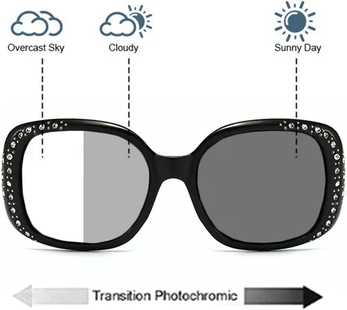 Miniatura 3 de Gafas de lectura fotocrómicas de transición multifocal progresiva para mujer con diamantes de imitación redondos