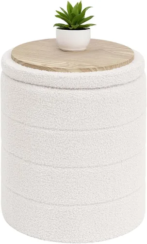 Miniatura 11 de B FSOBEIIALEO Otomana con Almacenamiento, Taburete Otomano de Almacenamiento Redondo Sherpa, Reposapiés Boucle 14.6"x14.6"x17.7" (Beige)