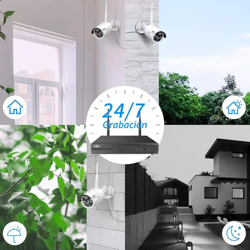 Miniatura 8 de Sistema de cámara de seguridad inalámbrica Hiseeu de 5 MP con disco duro de 500 G, audio de una vía, 4 unidades de cámaras de vigilancia WiFi de 5
