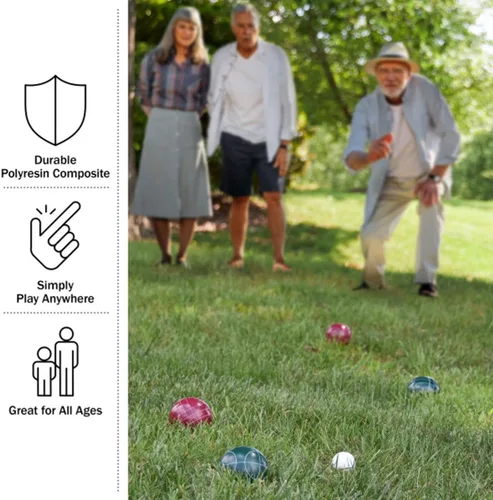 Miniatura 2 de Trademark Games Juego de bochas tamaño reglamentario – Juego de césped para patio trasero o playa – Incluye bolas de bochas rojas y verdes, palino