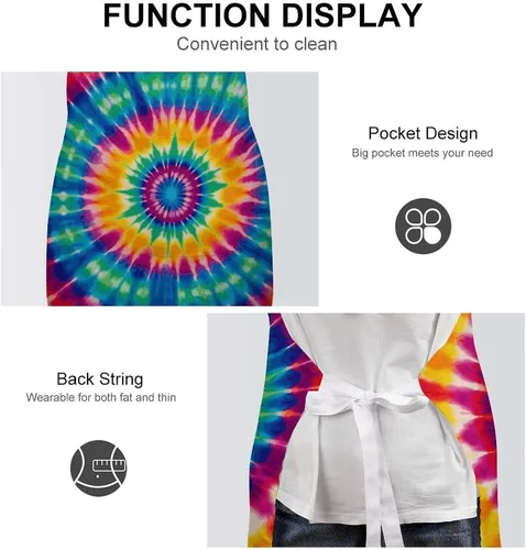 Miniatura 6 de MUSM Tie Dye Pattern Apron，Classic Vintage Funny with Pockets Aprons,Adjustable Bib Waterdrop Resistant for Kitchen Cooking Restaurant BBQ Painting