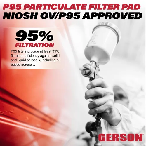 Miniatura 3 de Gerson Filtro de repuesto para máscara N95P P95, filtro de partículas G95P P95, filtración del 95%, para adultos, uso con media máscara GERSON