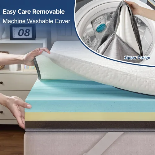 Miniatura 2 de EnHomee Cubrecolchón extra firme individual de 3 pulgadas, espuma viscoelástica de gel refrescante con carbón de bambú para aliviar la presión