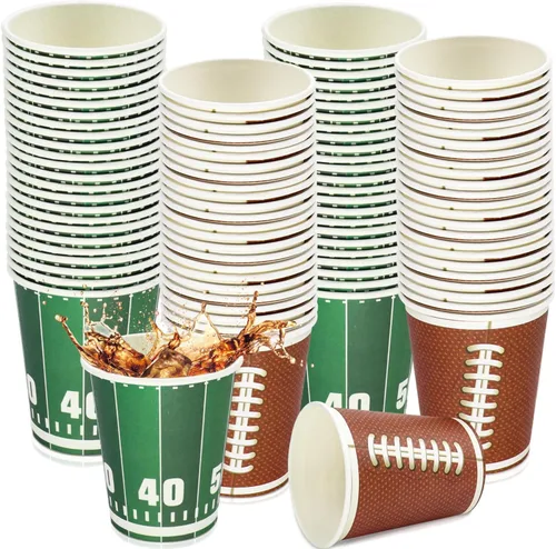 100 piezas de decoración de fútbol – vasos de papel de 9 onzas para fiestas deportivas, día de juego de fanáticos, suministros temáticos de fiesta