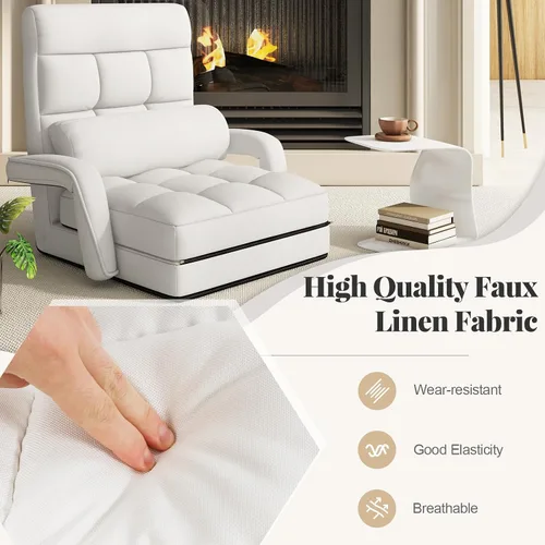 Miniatura 8 de Giantex - Silla plegable de piso con respaldo ajustable de 6 posiciones, reposabrazos y almohada removible, capacidad de 330 libras, sofá perezoso