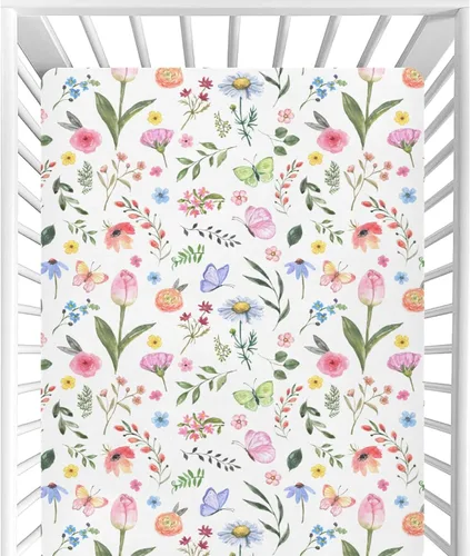Miniatura 37 de CaTaKu Sábanas de cuna para niñas y niños – Sábanas de bebé bohemias con flores silvestres, sábanas de colchón neutro para cuna para cama