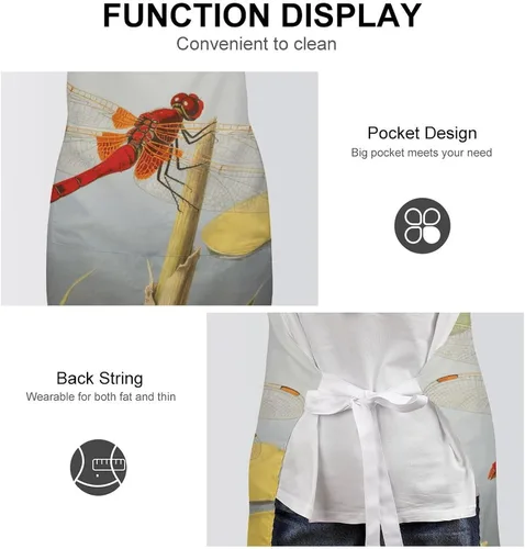 Miniatura 6 de MUSM Apron for Adults - 27.6 X 31.5 Inch, Heavy-Duty Polyester Aprons with Two Large Pockets, Waterproof Dragonflies Kitchen Apron for Cooking