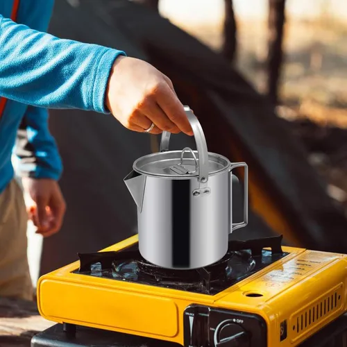 Miniatura 8 de Hervidor de té para camping, cafetera portátil de 1.2 L, olla de campamento al aire libre, con asas y con tapas para camping, senderismo, picnic