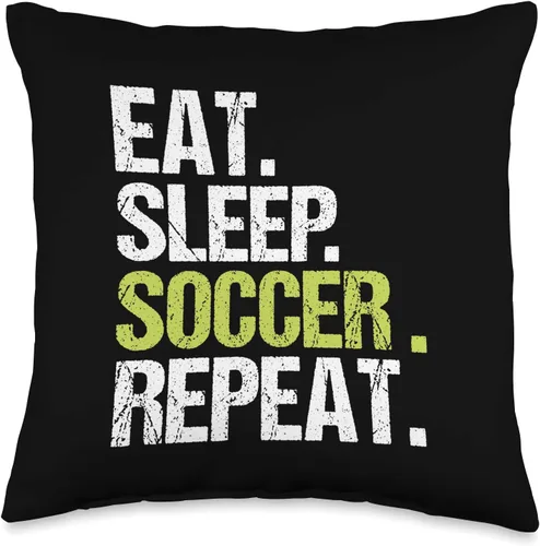 BoredKoalas Almohadas Comer dormir fútbol repetir jugador fan fútbol amante del fútbol almohada regalo manta, 16 x 16, multicolor