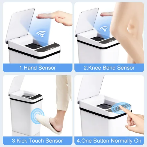 Miniatura 5 de Anborry - Cubo de basura inteligente sin contacto para baño de 8.3 litros con sensor de movimiento automático, cubo de basura eléctrico estrecho