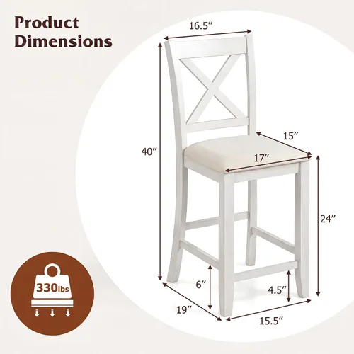 Miniatura 2 de Giantex 24" Bar Stools Set of 2, Farmhouse Counter Height Barstools w/Footrest, Cross Back, Comfortable Linen Cushion, Upholstered Wood Bar Chairs