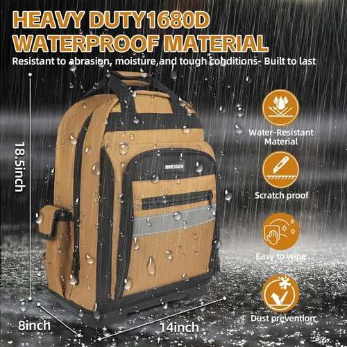 Miniatura 4 de Mochila para herramientas, mochila de herramientas resistente con base moldeada impermeable, paquete de trabajo para electricista para herramientas