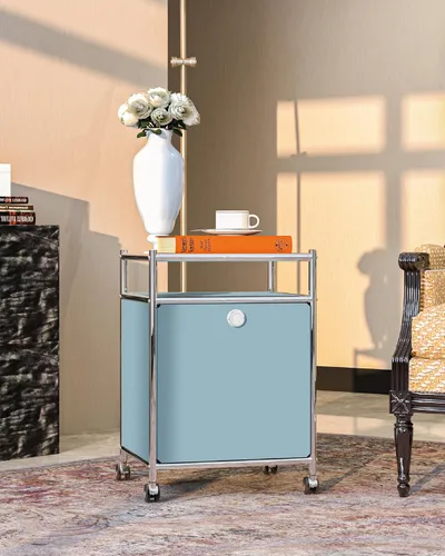 Miniatura 7 de Elegante carrito de almacenamiento mate con altura de 22.8 pulgadas, mesa auxiliar perfecta, mesita de noche, gran capacidad con puerta de solapa