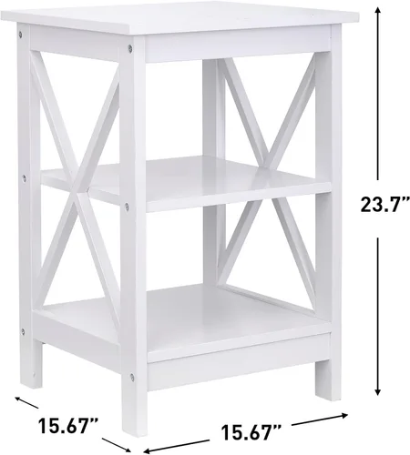 Miniatura 3 de ZENY Juego de 2 mesas auxiliares, estante de almacenamiento lateral para sofá, mesa auxiliar de madera versátil con diseño X, sala de estar, Blanco