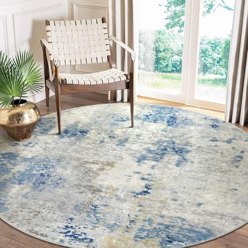 Miniatura 35 de Lahome Alfombra redonda moderna abstracta de 3 pies, color azul, lavable, de 3 x 3 pies, para cocina, entrada, suave, pequeña, antideslizante