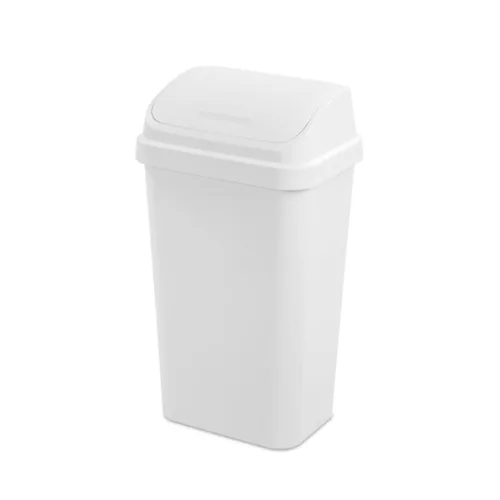Miniatura 10 de Sterilite Paquete de 4 basureros con tapa oscilante, elegante cubo de basura de perfil cuadrado, 13 galones, color blanco, moderno contenedor
