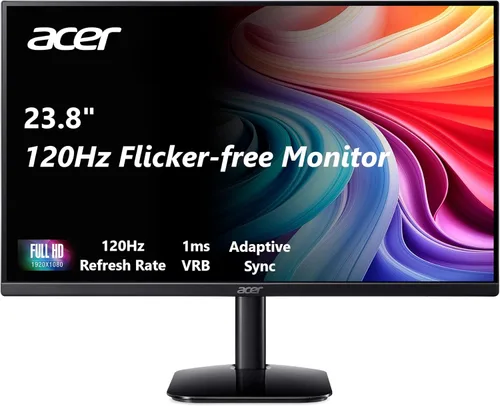 Acer KB242Y - Monitor IPS de marco cero Full HD (1920 x 1080) de 23.8 pulgadas | Inclinación | Actualización de hasta 120 Hz | 1 ms (VRB) | sRGB 99%