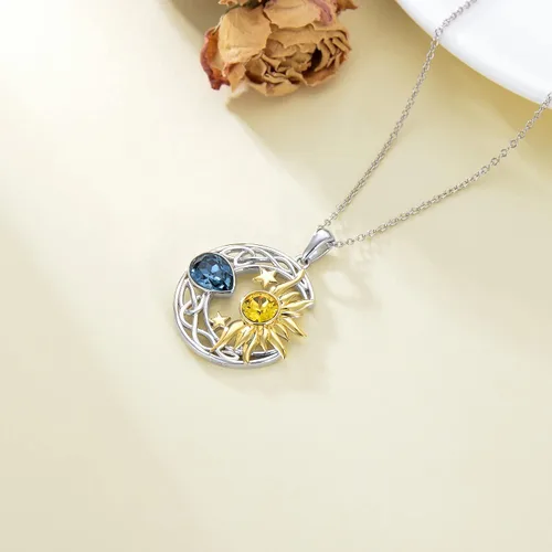 Miniatura 3 de AOBOCO Collar de plata de ley 925 con luna y estrella celta para mujeres y niñas