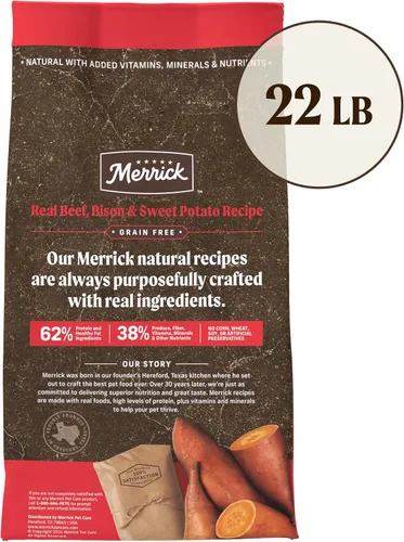 Miniatura 10 de Merrick - Alimento seco para perros, receta de bisonte real, carne de res y batata libre de granos, 22 libras, en bolsa
