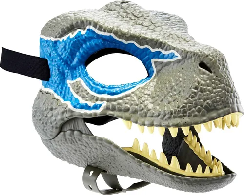 Mattel Jurassic World Dominion Velociraptor Blue Máscara de Dinosaurio, Juguete de Interpretación de Roles Inspirado en la Película con Mandíbula