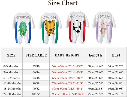 Miniatura 3 de TONWHAR Mameluco unisex de manga larga para bebé, overol de algodón de una pieza con estampado animal para niños y niñas