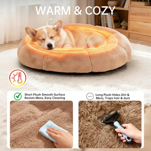 Miniatura 2 de OhGeni Cama calmante para perros y gatos de 20 pulgadas en forma de dona para mascotas pequeñas, cálida y cómoda, esponjosa, duradera, lavable a