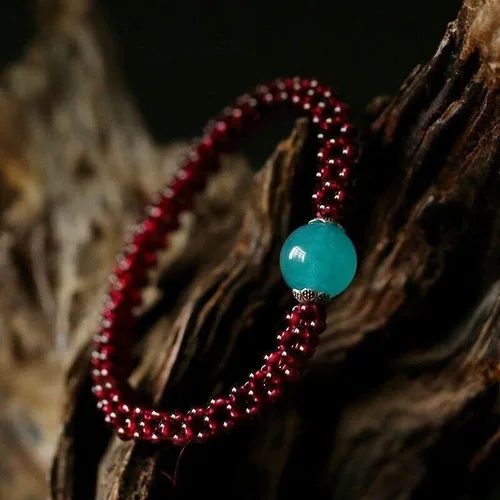 Miniatura 3 de TEAMWILL Pulsera de reiki curativa de cuentas redondas unisex de granate de amazonita natural