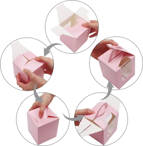 Miniatura 3 de EUSOAR Cajas individuales para cupcakes, 25 recipientes individuales de 3.6 x 3.6 x 4.3 pulgadas, cajas de regalo para magdalenas con asa para Rosa
