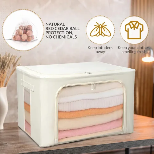 Miniatura 3 de 66L Bolsa grande de almacenamiento para suéteres de cachemira con marco de acero Protección natural de cedro rojo Organizador plegable