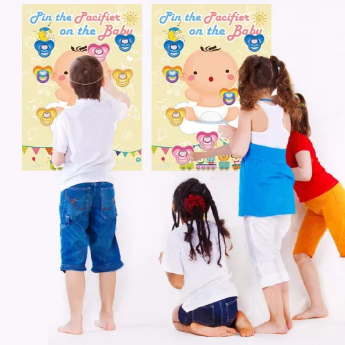 Miniatura 3 de Hxezoc Pin The Pacifier On The Baby Game - Póster grande para fiesta de baby shower, suministros de fiesta de cumpleaños para niños, 72 calcomanías