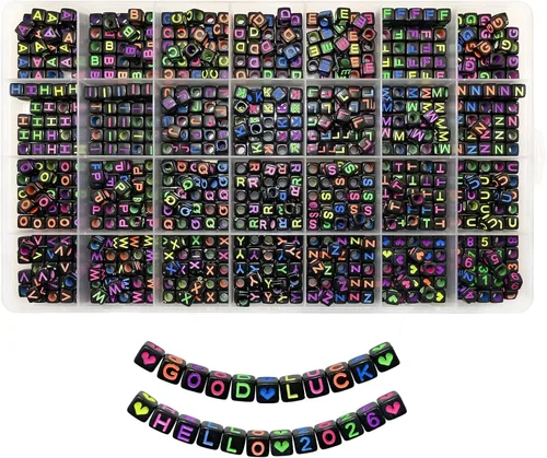 Miniatura 12 de Amaney – 1600 piezas, cuentas acrílicas del alfabeto, 31 estilos, corazón, número, estrella y sonriente, cuentas de 4 x 7 mm para hacer joyería