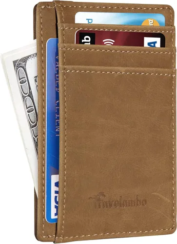 Miniatura 3 de Travelambo - Cartera de piel minimalista con bolsillo frontal, tamaño mediano, cartela delgada, RFID