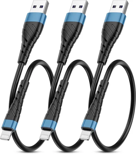 Miniatura 9 de Cable de carga corto con certificación MFi para iPhone, paquete de 3 unidades de 1 pie, 12 pulgadas para cable de carga Lightning, cable de datos