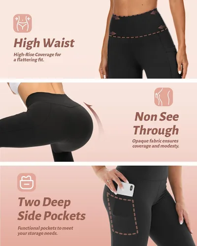 Miniatura 32 de NexiEpoch - Paquete de 4 leggings suaves para mujer, con bolsillos, control de abdomen y cintura alta, pantalones capri para yoga y ejercicio