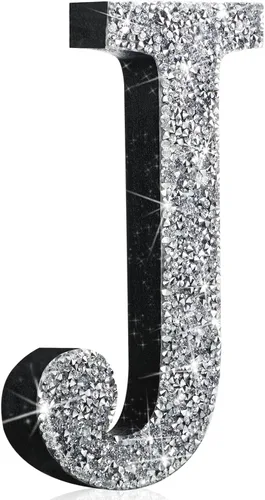 Miniatura 62 de Qunclay Letras brillantes de cristal plateado de 5.7 pulgadas, decoración de diamantes triturados, letra de madera con purpurina con tornillo