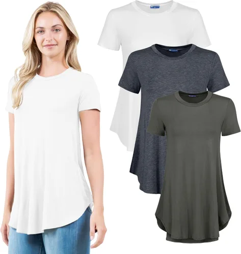 Miniatura 13 de Azules Blusa larga de manga corta para mujer, con cuello redondo y dobladillo curvado, suave y elástica