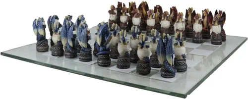 Miniatura 6 de Ebros Gift Coloridos lados rojos y azules pintados a mano de fantasía medievales de fantasía de mazmorras y dragones, piezas de ajedrez de resina